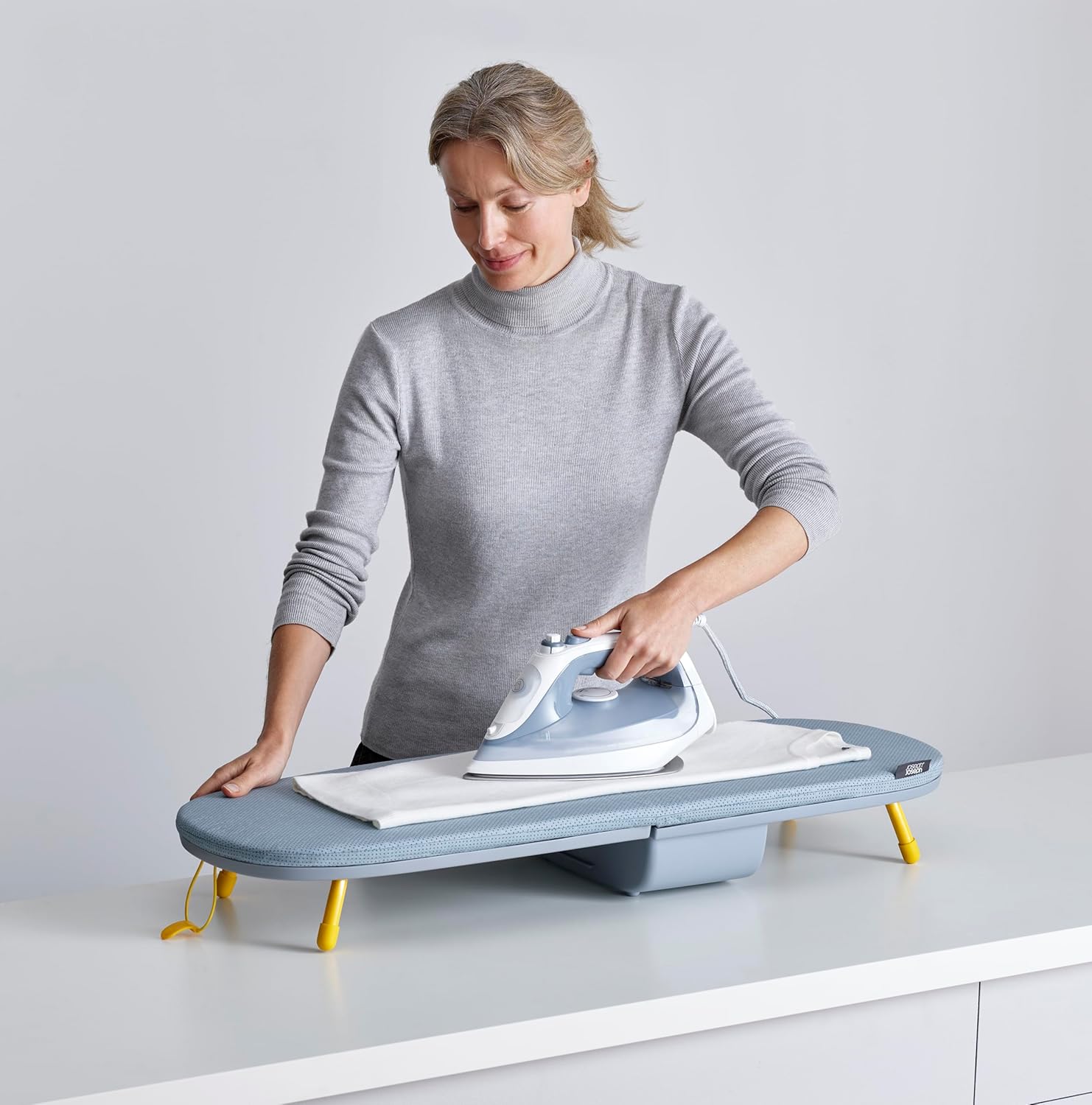 Joseph Joseph Folding Tabletop Ironing Board with Iron Holder, Compact, Space-Saving, Grey/Yellow-5