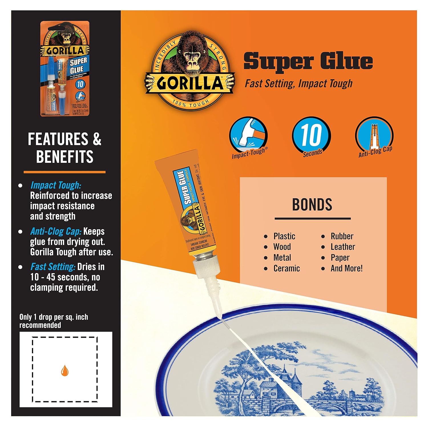 Gorilla Super Glue, Four 3 Gram Tubes, Clear, (Pack of 1)-1