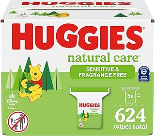 HUGGIES Natural Care Sensitive Baby Wipes, Hypoallergenic, 99% Purified Water, 3 Refill Packs (624 Wipes Total)