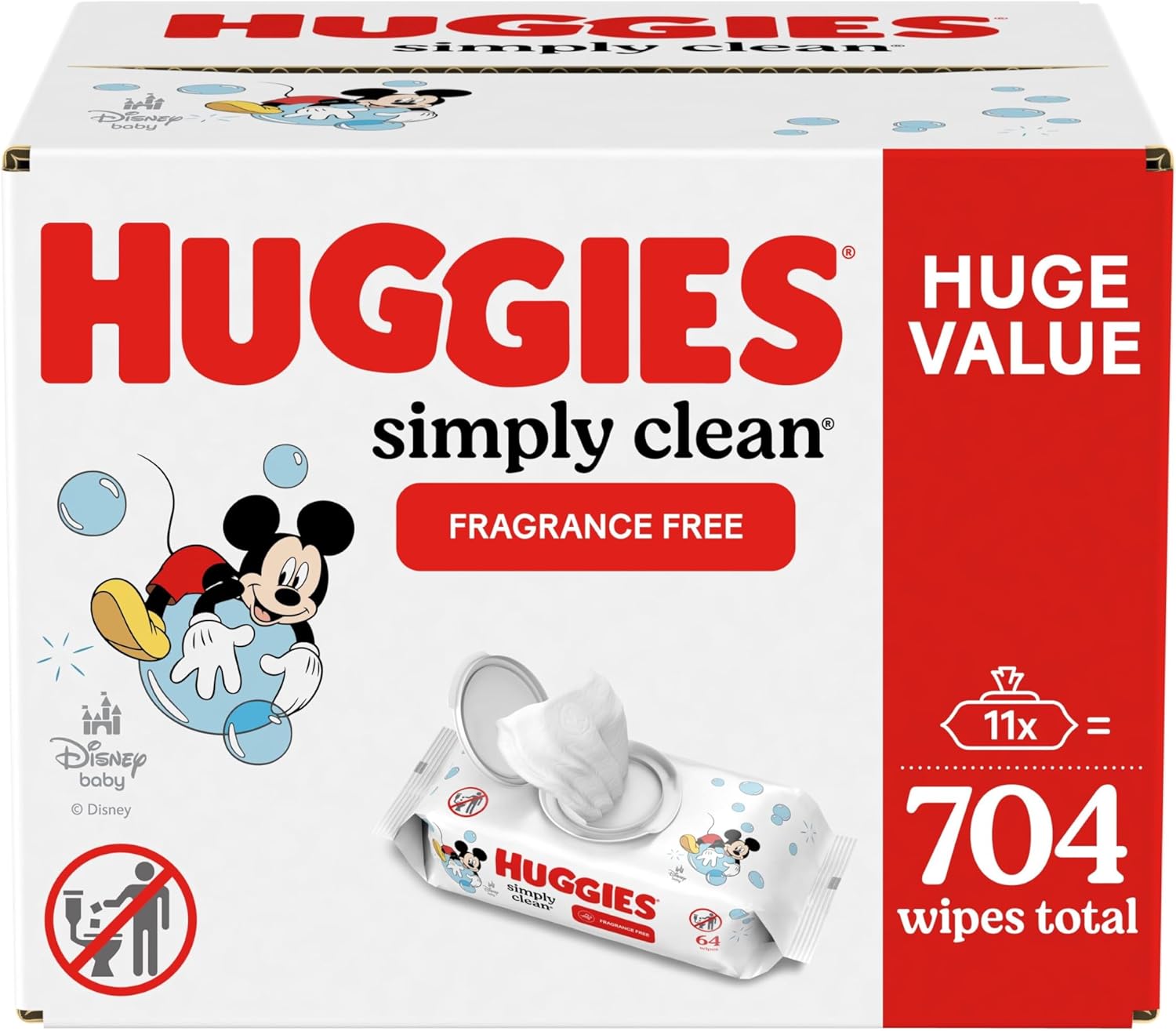 Huggies Simply Clean Fragrance-Free Baby Wipes, Unscented Diaper Wipes, 11 Flip-Top Packs (704 Wipes Total)-0