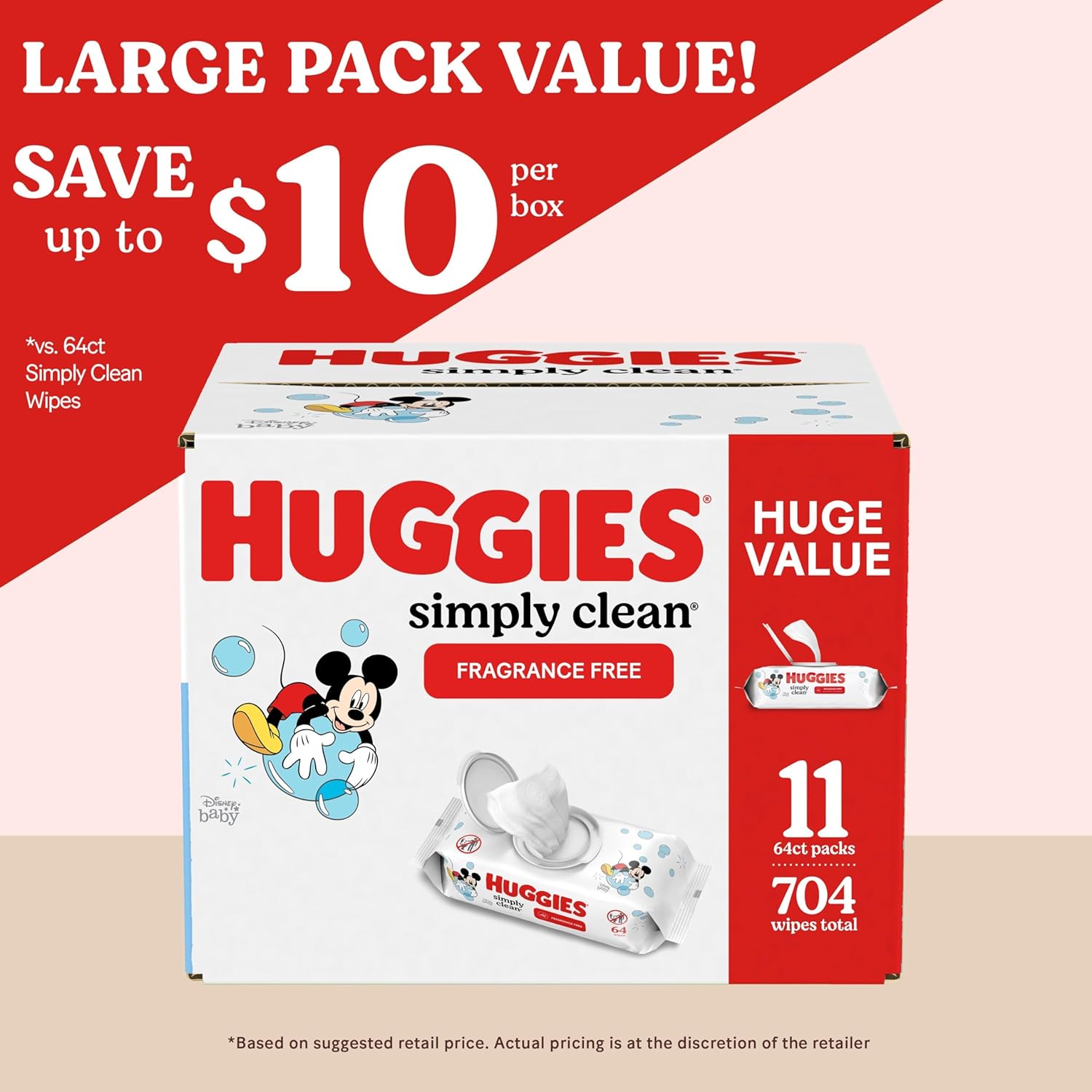 Huggies Simply Clean Fragrance-Free Baby Wipes, Unscented Diaper Wipes, 11 Flip-Top Packs (704 Wipes Total)-2