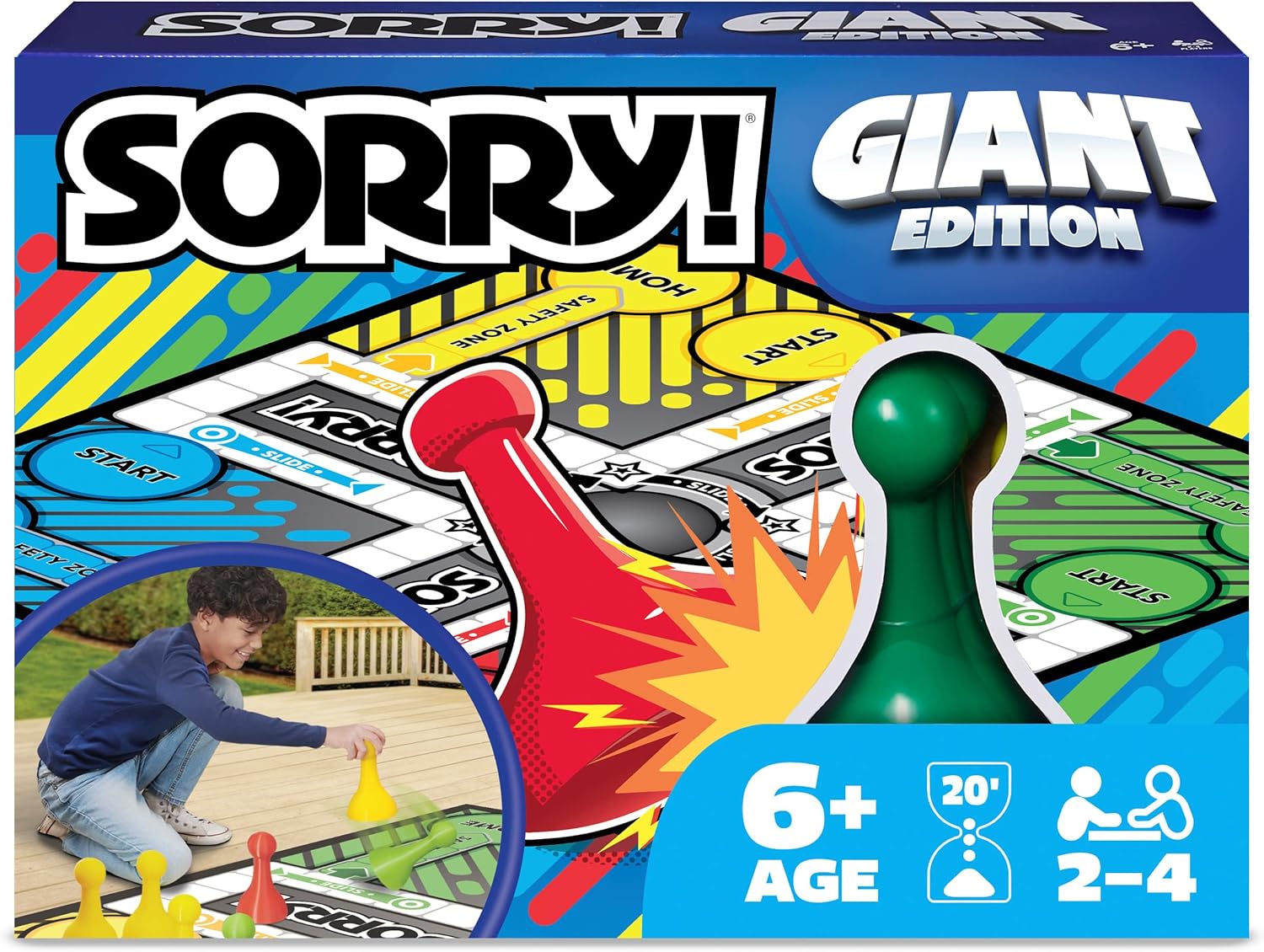 Giant Sorry Classic Family Board Game Indoor Outdoor Retro Party Activity Summer Toy with Oversized Gameboard, for Adults and Kids Ages 6 and up-0