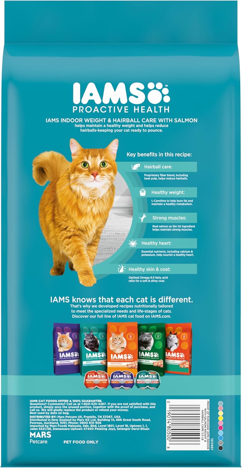 IAMS Proactive Health Indoor Weight & Hairball Care Adult Dry Cat Food with Salmon, 3.5 lb. Bag-1