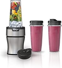 Ninja BN301 Nutri-Blender Plus Compact Personal Blender, 900-Peak-Watt Motor, Frozen Drinks, Smoothies, Sauces & More, (3) 20 oz. To-Go Cups, (2) Spout-Lids (1) Storage-Lid, Dishwasher Safe, Silver