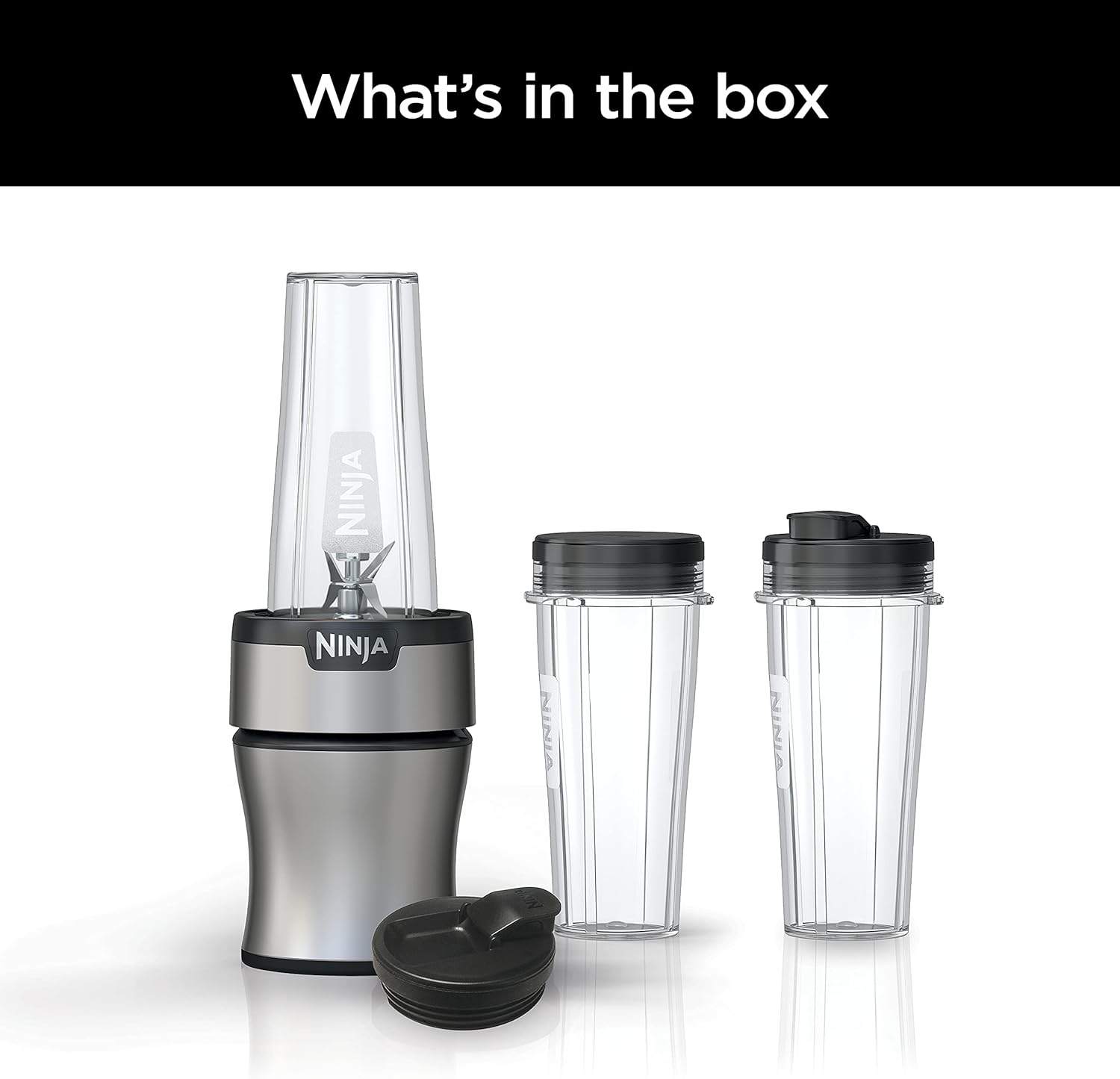 Ninja BN301 Nutri-Blender Plus Compact Personal Blender, 900-Peak-Watt Motor, Frozen Drinks, Smoothies, Sauces & More, (3) 20 oz. To-Go Cups, (2) Spout-Lids (1) Storage-Lid, Dishwasher Safe, Silver-9