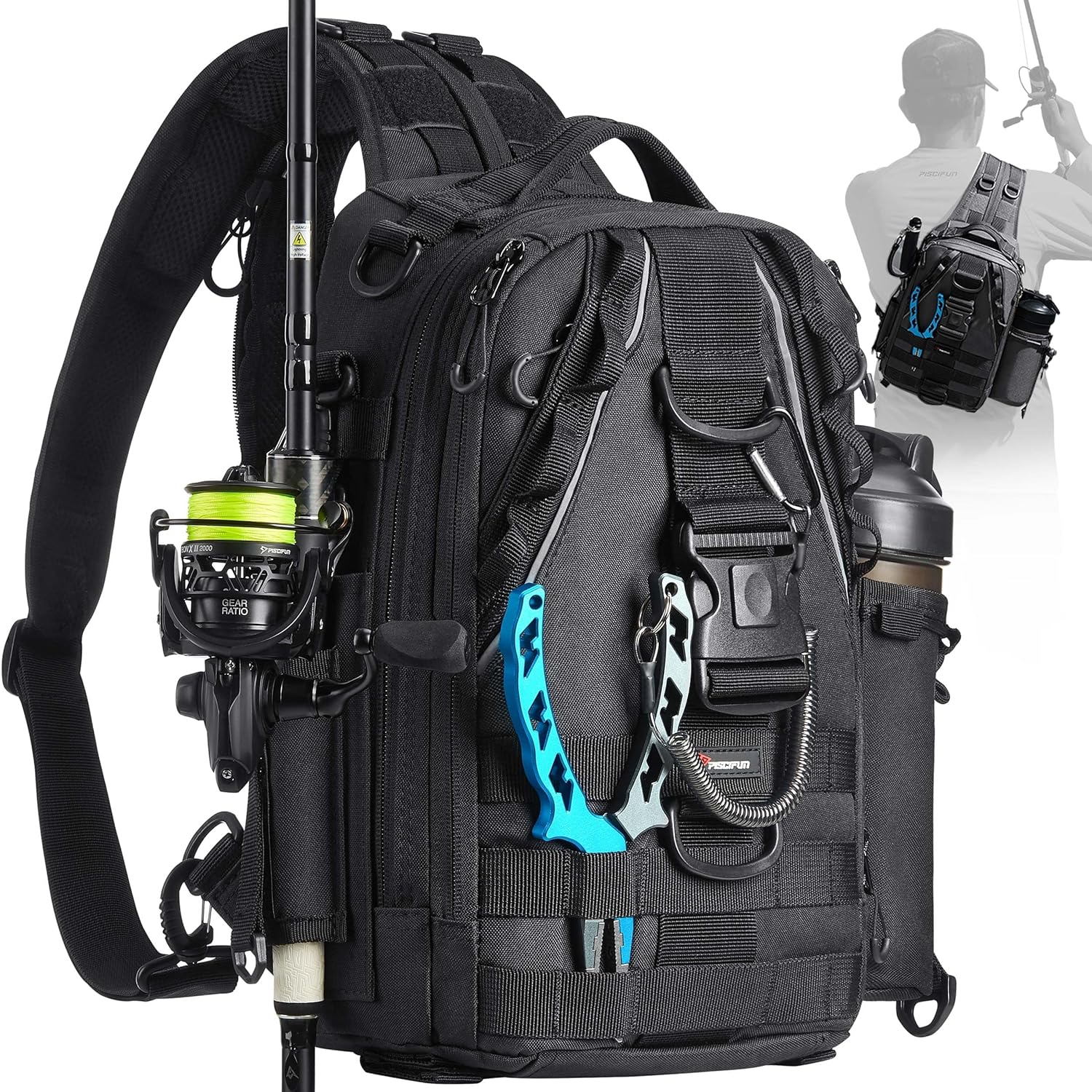 Piscifun Fishing Tackle Backpack with Rod & Gear Holder, Lightweight Outdoor Water-Resistant Fishing Shoulder Storage Bag-0