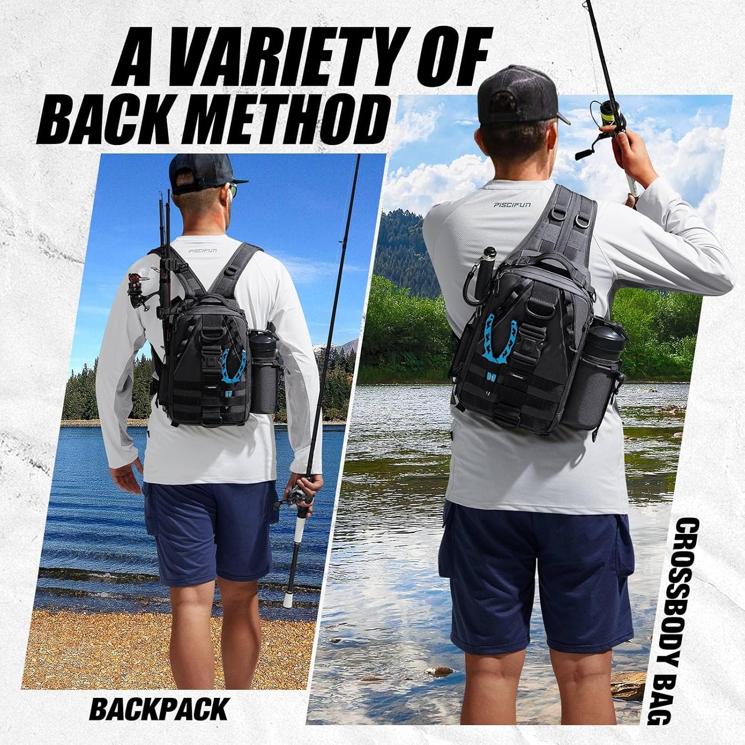 Piscifun Fishing Tackle Backpack with Rod & Gear Holder, Lightweight Outdoor Water-Resistant Fishing Shoulder Storage Bag-1