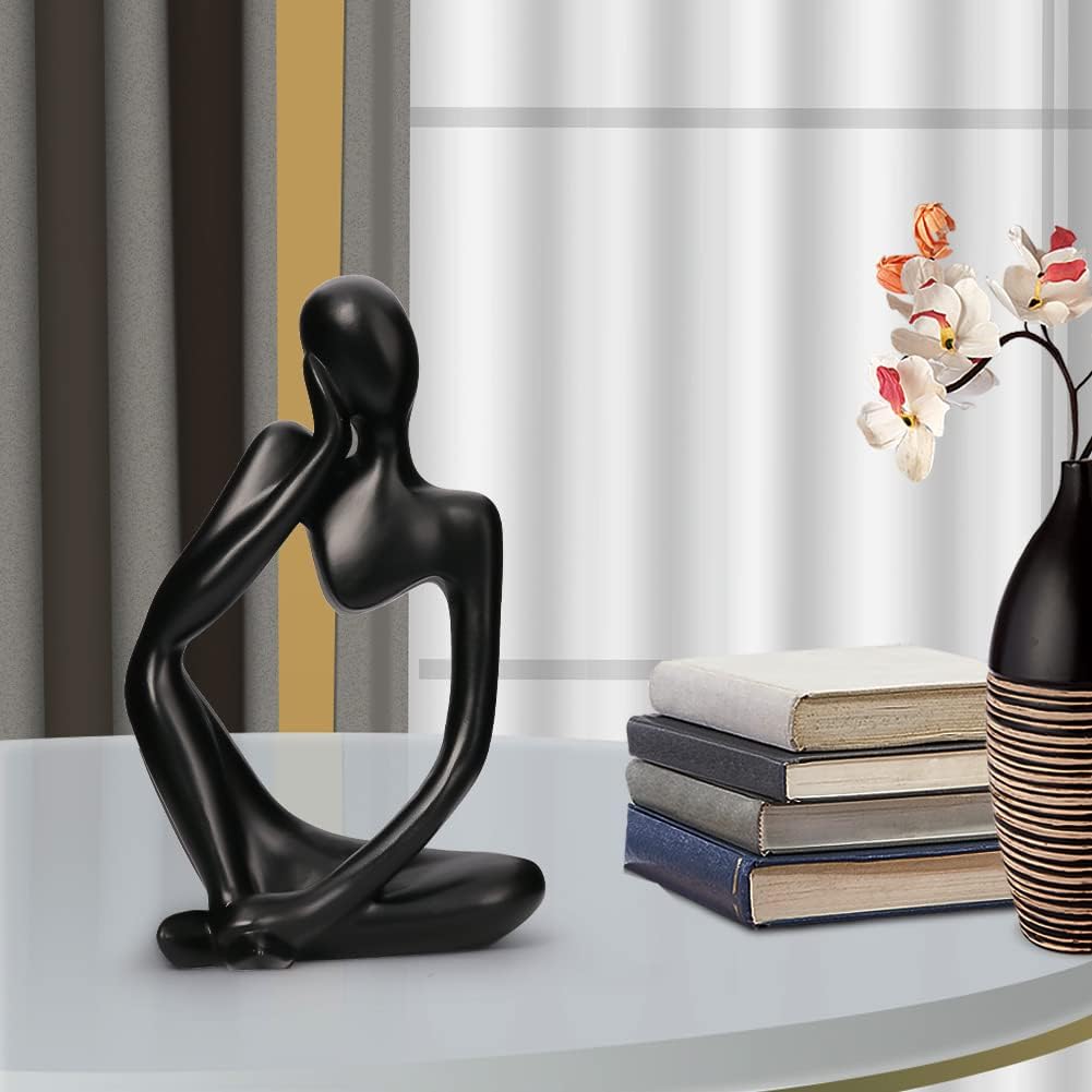 INNOLITES Resin Statue Thinker Style Decoration Abstract Sculptures Collectible Figurines for Home Decor Modern Office Shelf Desktop(Black Left)-2