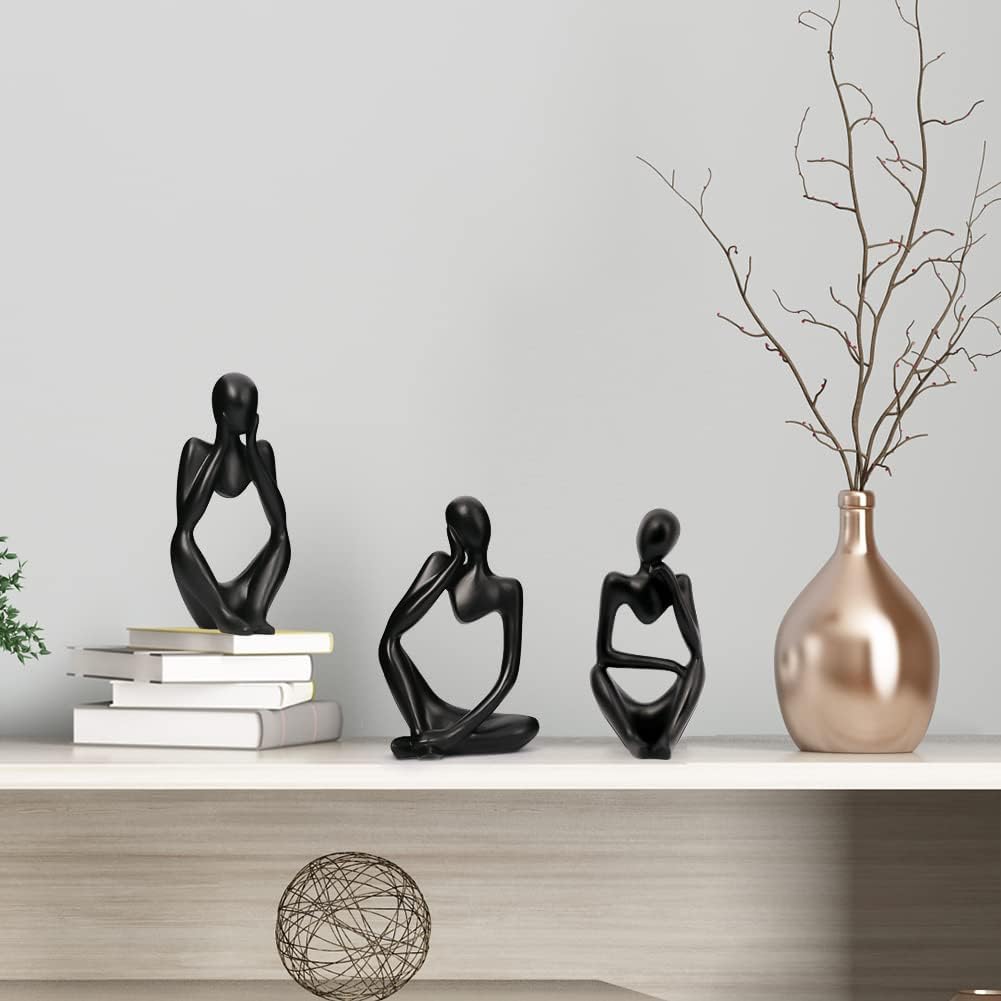 INNOLITES Resin Statue Thinker Style Decoration Abstract Sculptures Collectible Figurines for Home Decor Modern Office Shelf Desktop(Black Left)-3