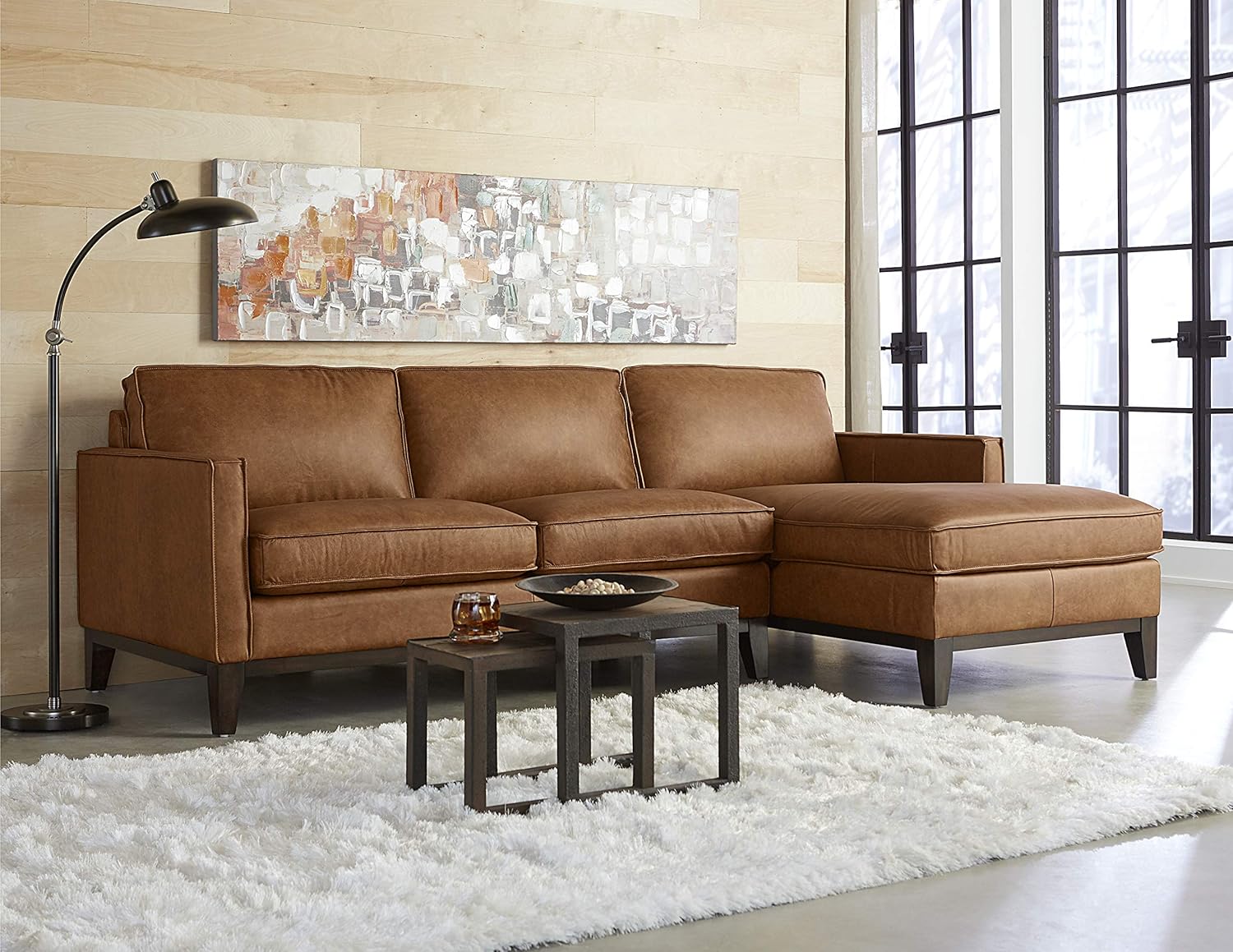 Pimlico 100 Percent Top Grain Leather L-Shaped Sectional with Chaise, Right Arm Facing, Brown-0