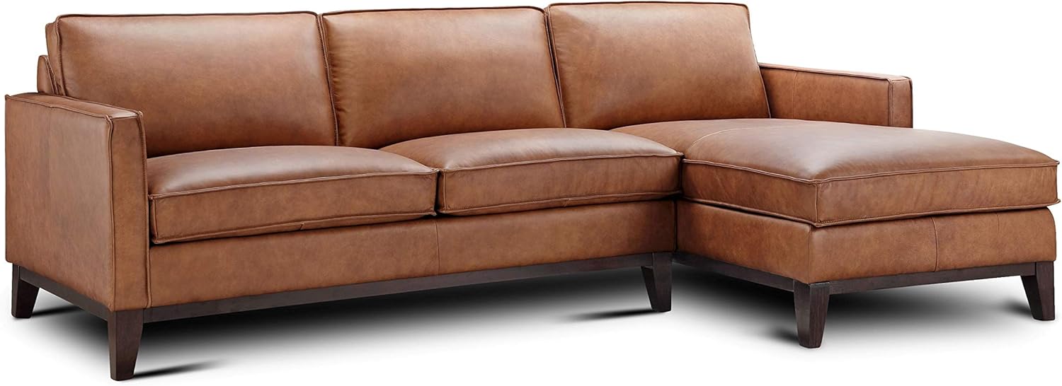 Pimlico 100 Percent Top Grain Leather L-Shaped Sectional with Chaise, Right Arm Facing, Brown-2