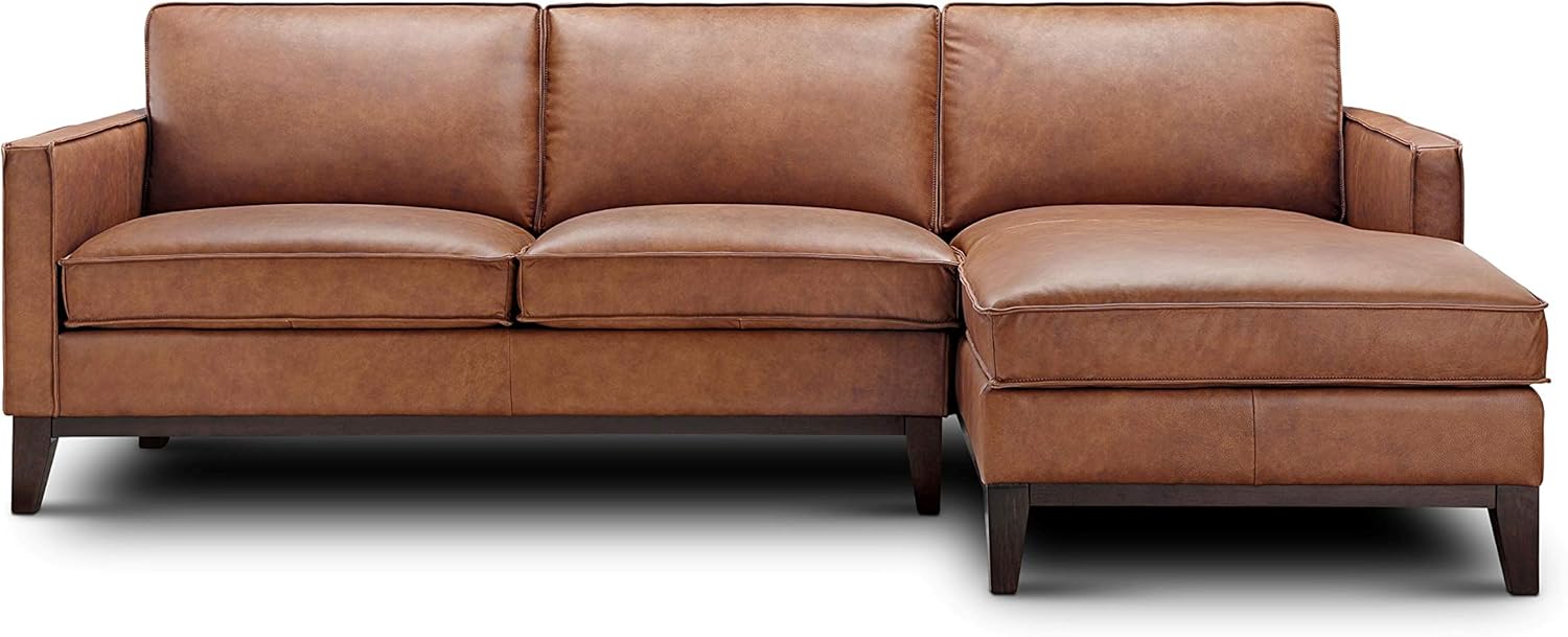 Pimlico 100 Percent Top Grain Leather L-Shaped Sectional with Chaise, Right Arm Facing, Brown-3