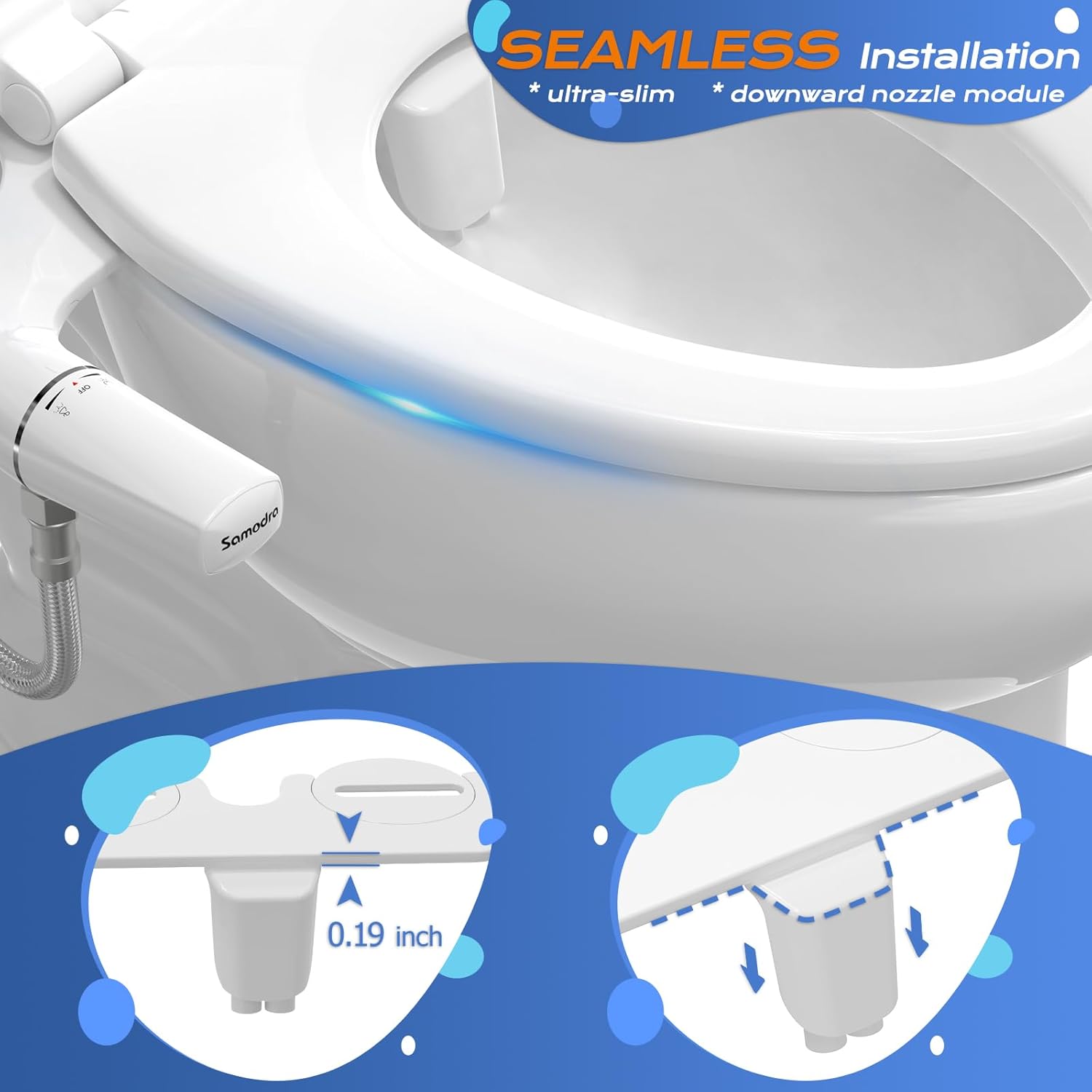 SAMODRA Ultra-Slim Bidet Attachment for Toilet - Dual Nozzle (Frontal & Rear Wash) Hygienic Bidets for Existing Toilets - Adjustable Water Pressure Fresh Water Toilet Bidet - Easy to Install-2