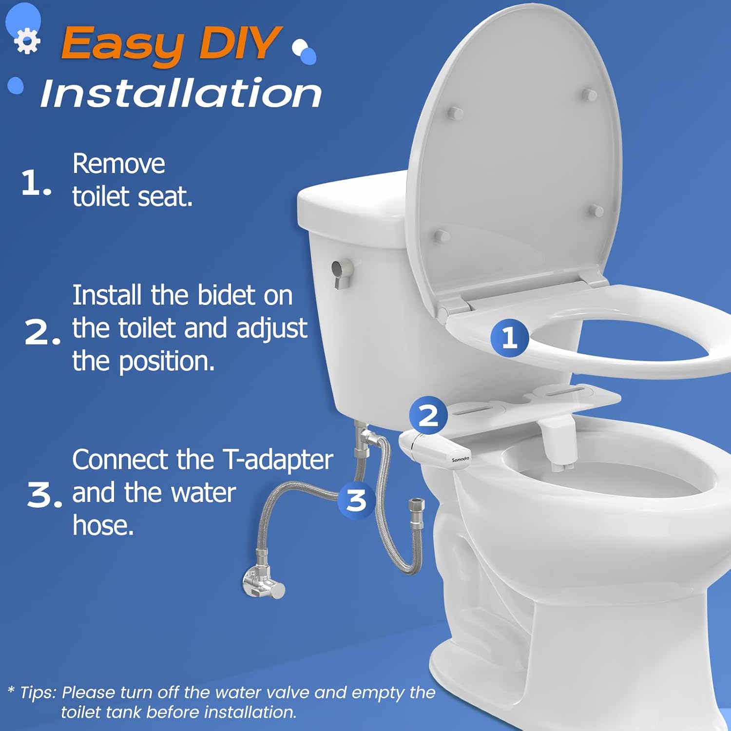 SAMODRA Ultra-Slim Bidet Attachment for Toilet - Dual Nozzle (Frontal & Rear Wash) Hygienic Bidets for Existing Toilets - Adjustable Water Pressure Fresh Water Toilet Bidet - Easy to Install-3