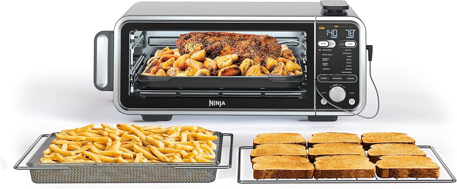 Ninja, Toaster Oven, Air Fryer, Thermometer, Toaster Oven Air Fryer Combo, Stainless Steel, Quick meals, Fries, Frozen Food, Air Fry, Dehydrate, Reheat, 13-in-1,Less Oil, Flip Away Oven, Foodi, SP351-0