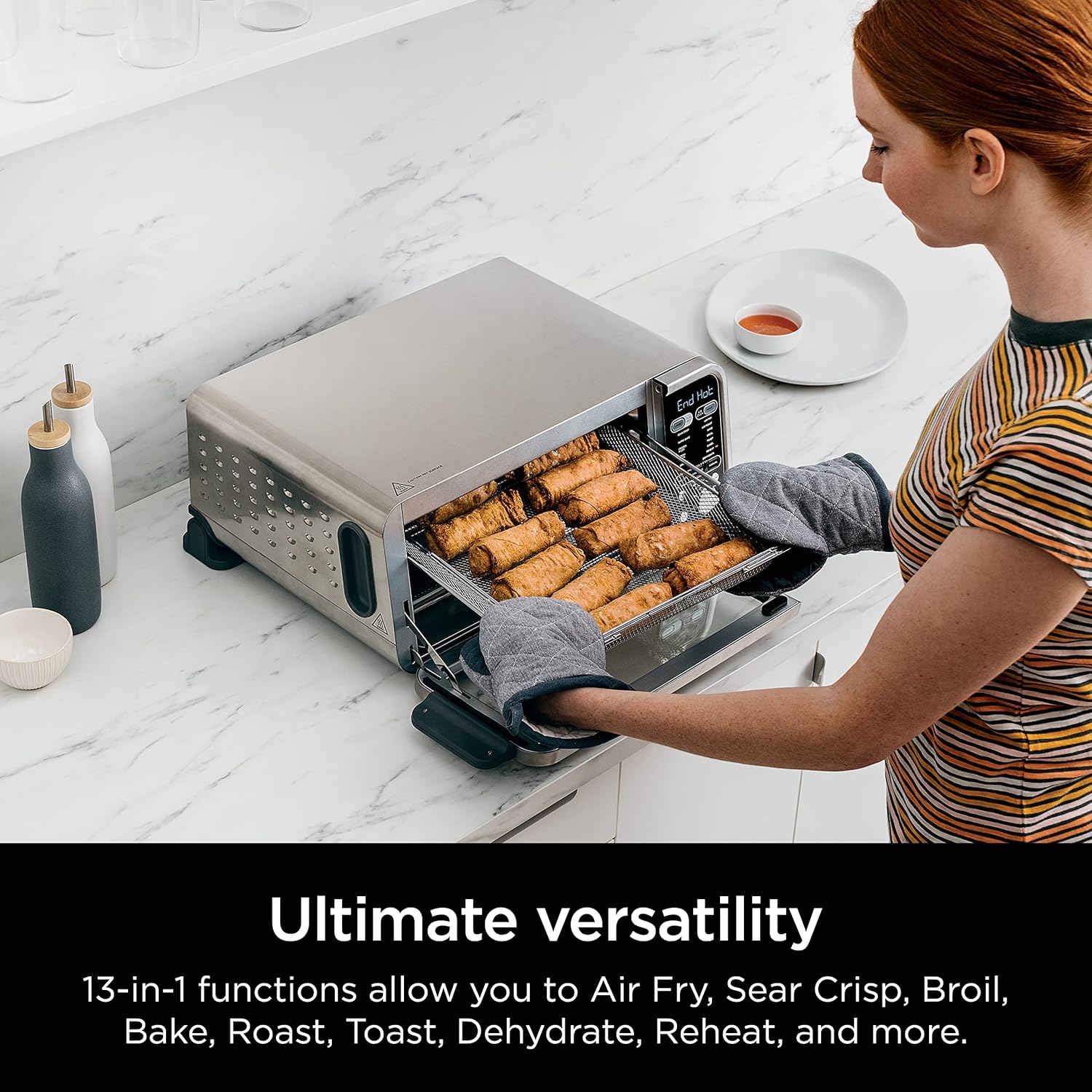 Ninja, Toaster Oven, Air Fryer, Thermometer, Toaster Oven Air Fryer Combo, Stainless Steel, Quick meals, Fries, Frozen Food, Air Fry, Dehydrate, Reheat, 13-in-1,Less Oil, Flip Away Oven, Foodi, SP351-1