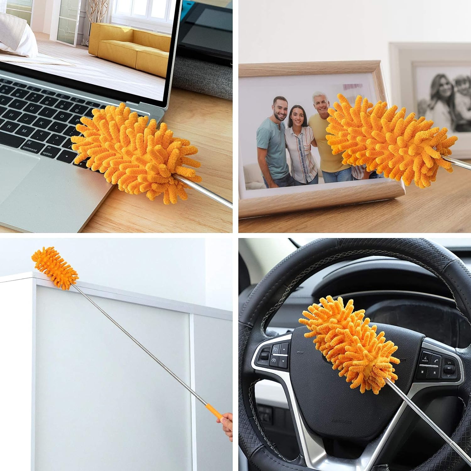 Microfiber Duster for Cleaning, Tukuos Hand Washable Dusters with 2pcs Replaceable Microfiber Head, Extendable Pole, Detachable Cleaning Supplies for Office, Car, Window, Furniture, Ceiling Fan-3