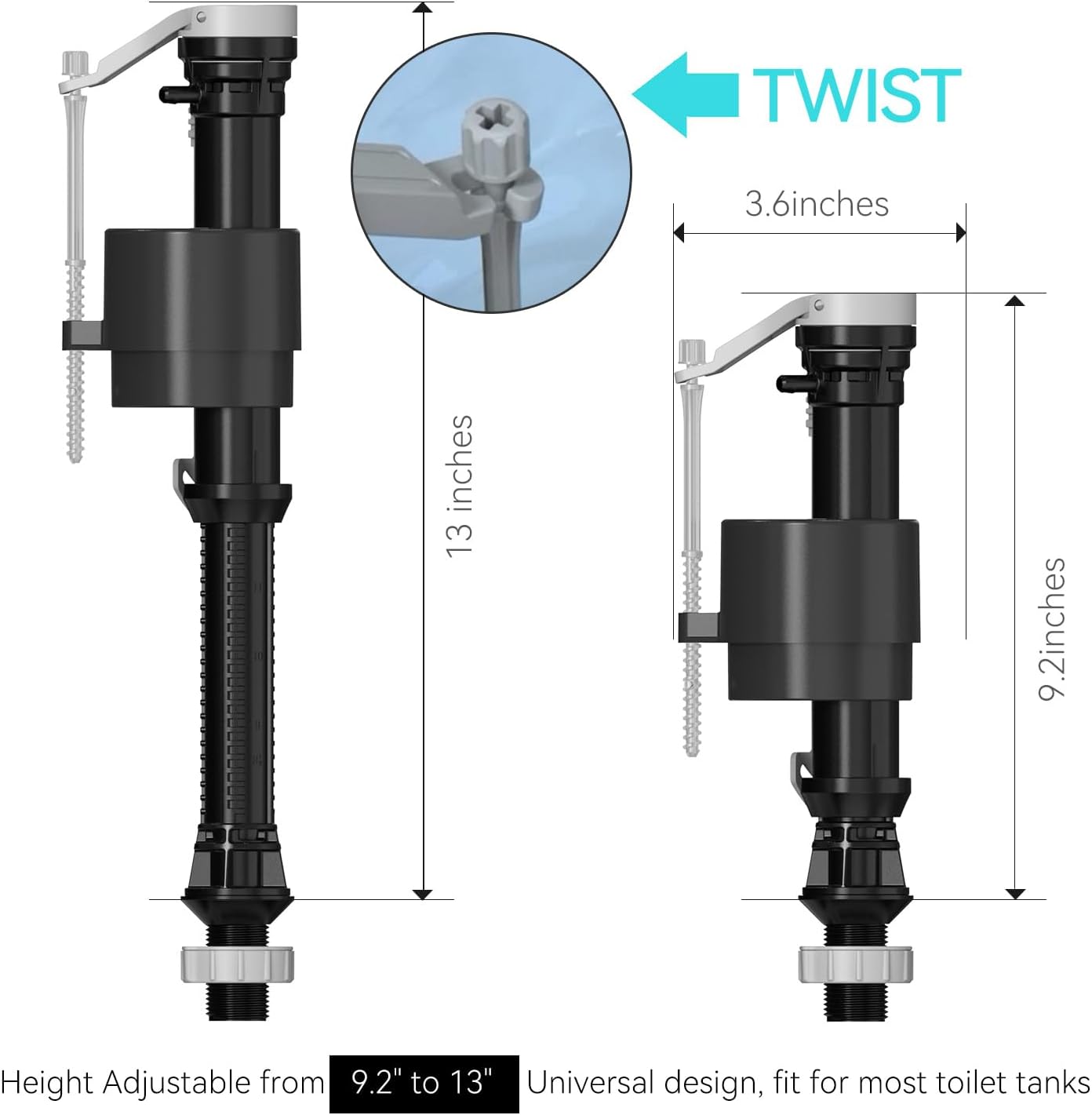 R&T Toilet Fill Valve, Anti Siphon Toilet Tank Replacement Kit, Universal Easy Install Toilet Parts Inside Tank-3