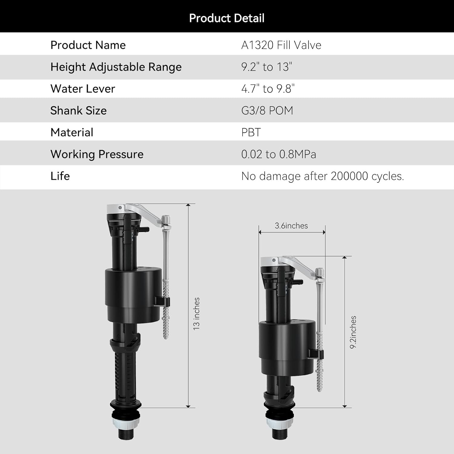 R&T Toilet Fill Valve, Anti Siphon Toilet Tank Replacement Kit, Universal Easy Install Toilet Parts Inside Tank-7