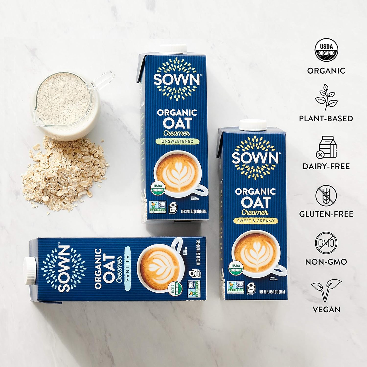 SOWN Organic Oat Creamer Vanilla - Barista Oat Milk Non Dairy Coffee Creamer - Plant Based, Dairy-Free, Vegan, Gluten-Free, Non-GMO, Shelf Stable - 32oz (Pack of 3)-1