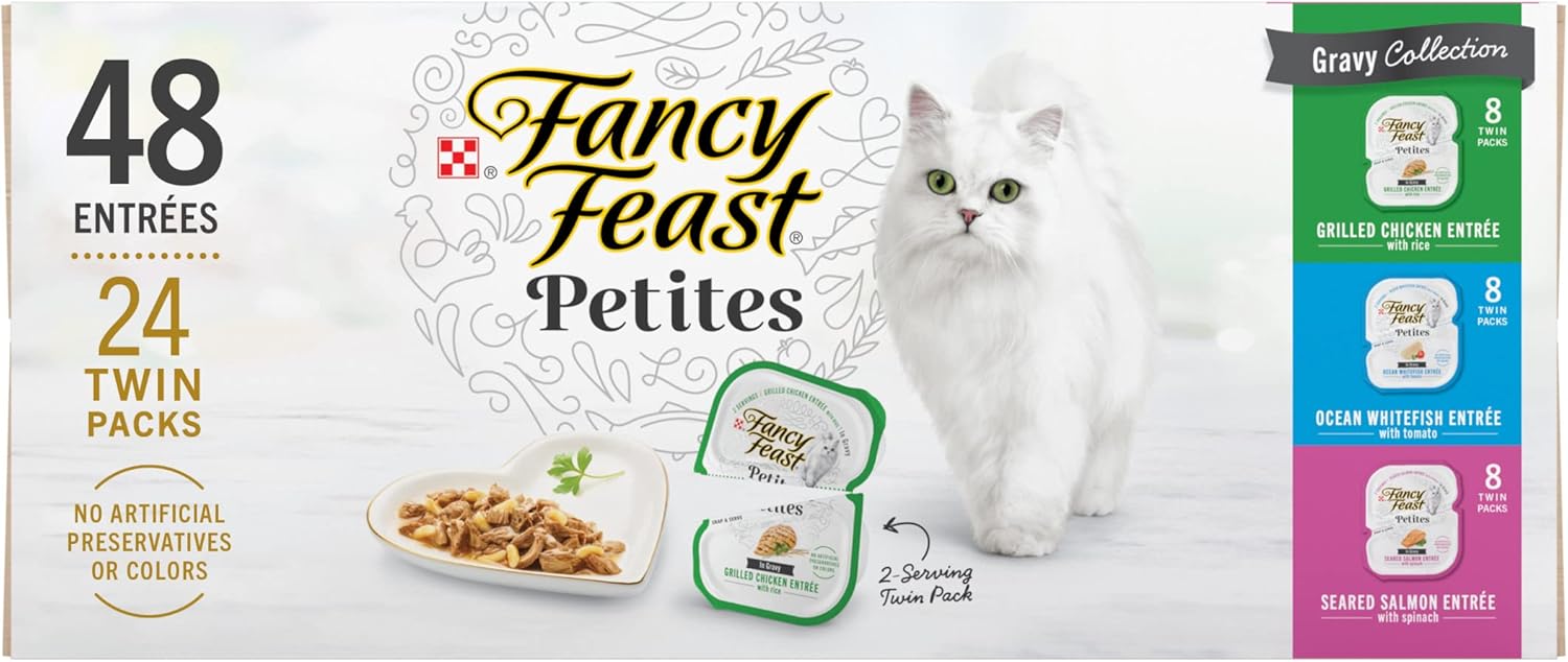 Purina Fancy Feast Gourmet Wet Cat Food Variety Pack, Petites Gravy Collection, break-apart tubs, 48 servings - 2.8 Ounce (Pack of 48)-0