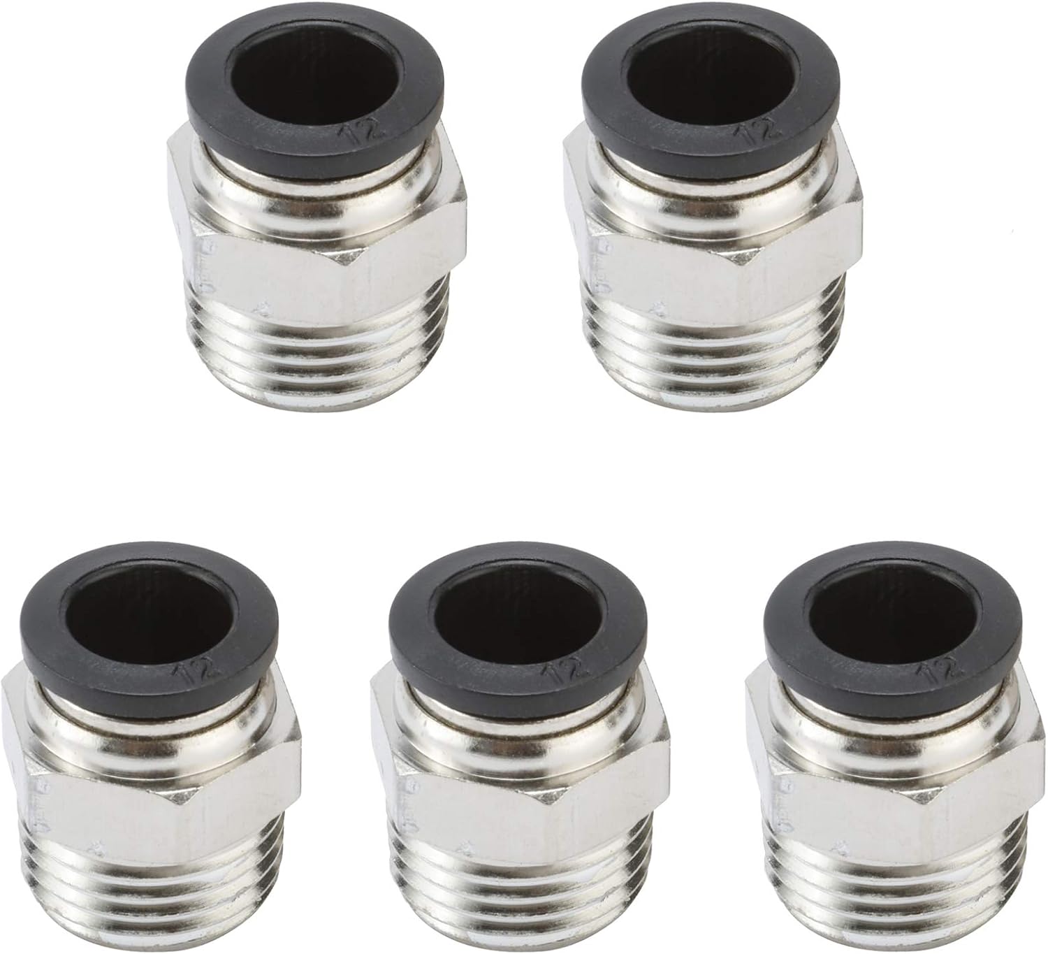 5 Packs Push to Connect Tube Fittings, 12mm Tube OD x 1/2" NPT Thread Quick Connect Fittings, Male Straight-0