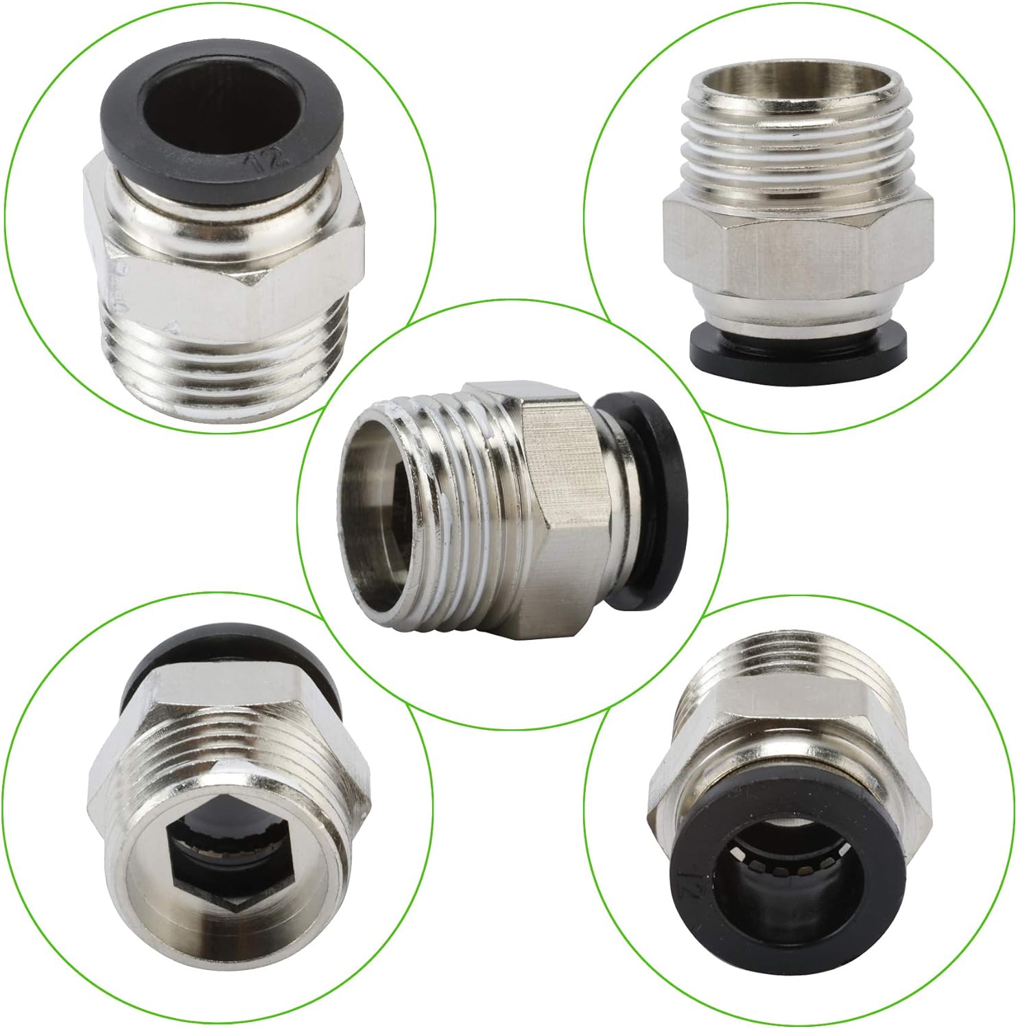 5 Packs Push to Connect Tube Fittings, 12mm Tube OD x 1/2" NPT Thread Quick Connect Fittings, Male Straight-1