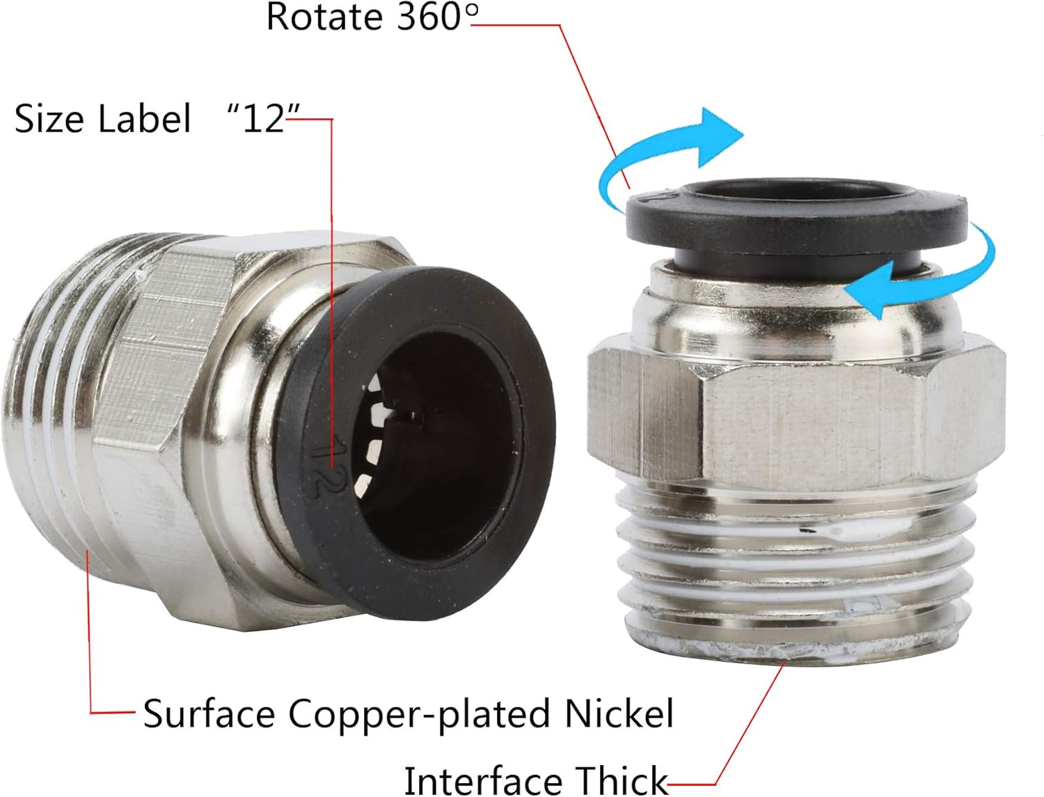 5 Packs Push to Connect Tube Fittings, 12mm Tube OD x 1/2" NPT Thread Quick Connect Fittings, Male Straight-2