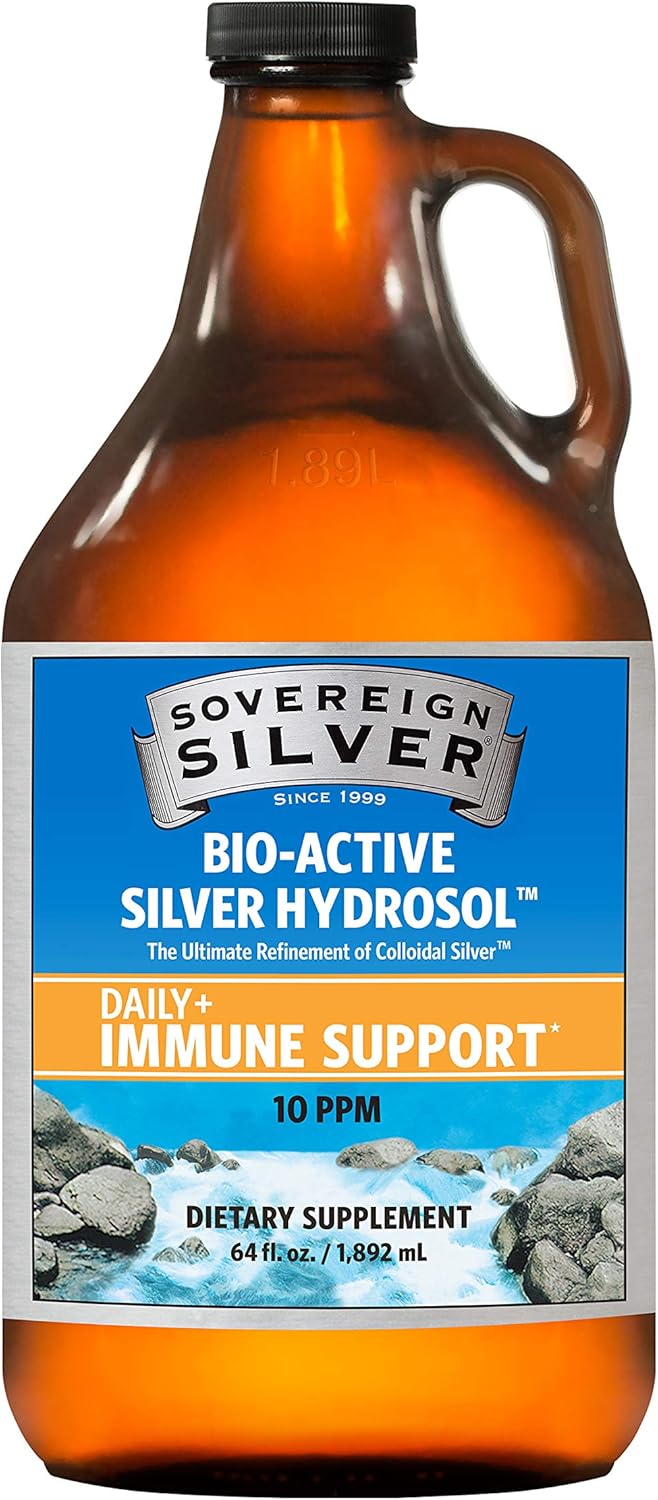 Sovereign Silver Bio-Active Silver Hydrosol for Immune Support - Colloidal Silver Liquid - 10 ppm, 64oz (1,892mL)-0