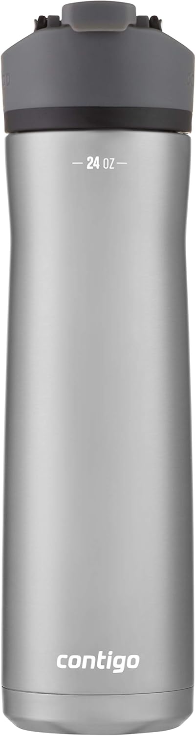 Cortland Chill 2.0 Vacuum-Insulated Stainless Steel Water Bottle, Spill-Proof Sip Technology, Interchangeable Lid, 24oz, Steel/Liorice, Perfect for Fitness, Travel, Everyday Use-0