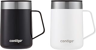 Contigo Streeterville Stainless Steel Travel Mugs 14oz, Stylish Duo Pack with Splash-Proof Lid, Vacuum-Insulated Coffee Mugs with Handle & Grip Base, Dishwasher Safe - Licorice & Salt