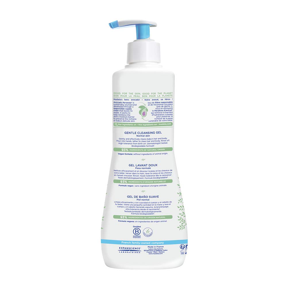 Mustela Baby Gentle Cleansing Gel - Baby Hair & Body Wash - with Natural Avocado fortified with Vitamin B5 - Biodegradable Formula & Tear-Free - 1 or 2-Pack - Various Sizes-1