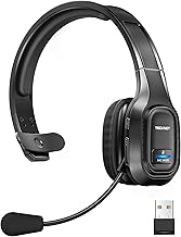 TECKNET Trucker Bluetooth Headphones with Microphone Noise Canceling Wireless On Ear Headset, Hands Free Wireless Headset for Cell Phone Computer Office Home Call Center Skype (Black)