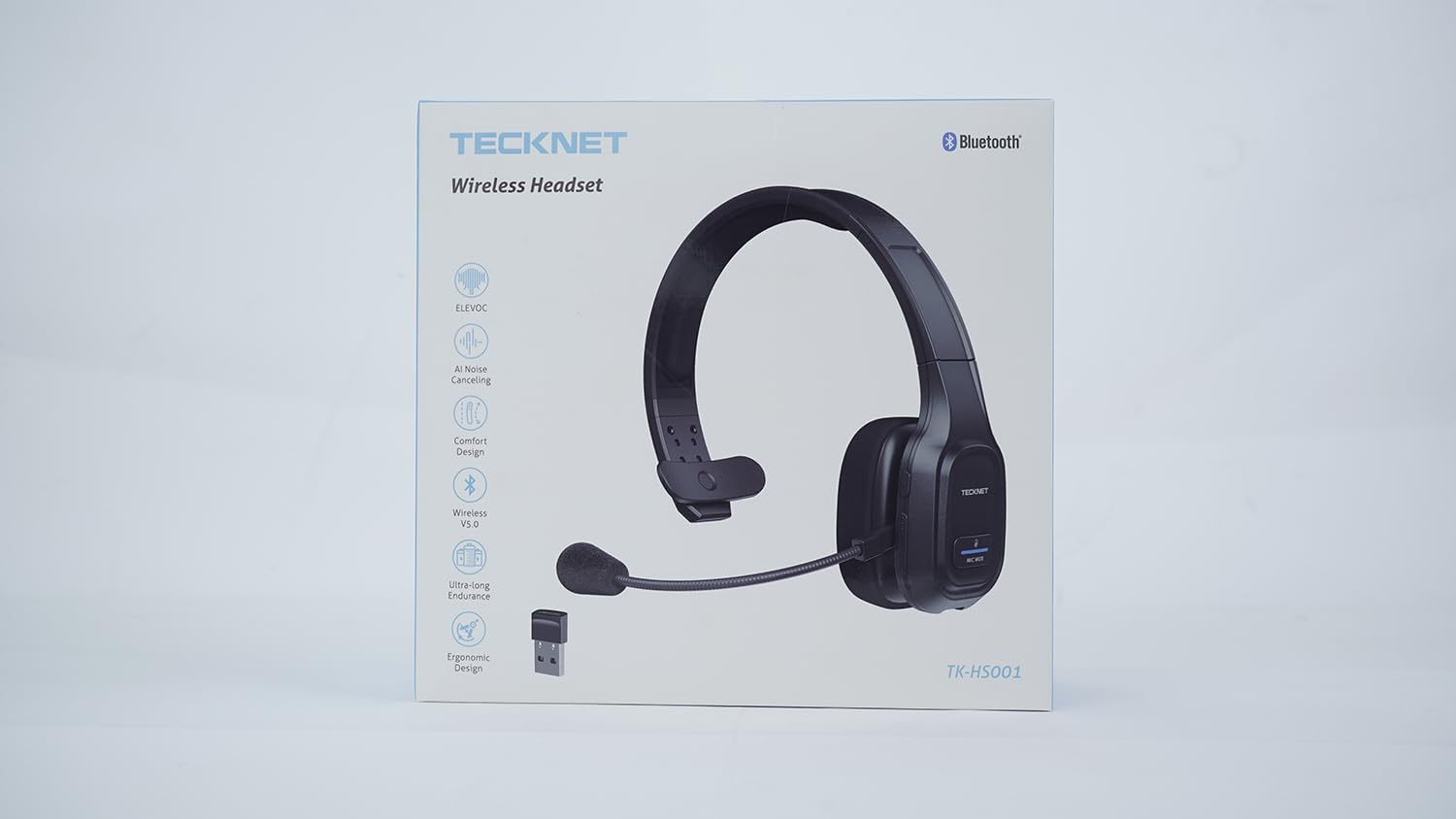 TECKNET Trucker Bluetooth Headphones with Microphone Noise Canceling Wireless On Ear Headset, Hands Free Wireless Headset for Cell Phone Computer Office Home Call Center Skype (Black)-8