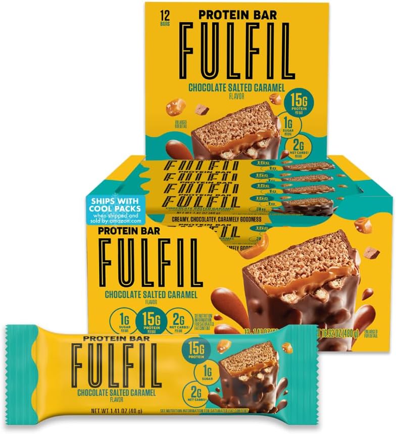 FULFIL Protein Snack Bars, NEW Recipe Chocolate Salted Caramel, 15g Protein, Pantry Staples, 12 Count, Packaging May Vary-0