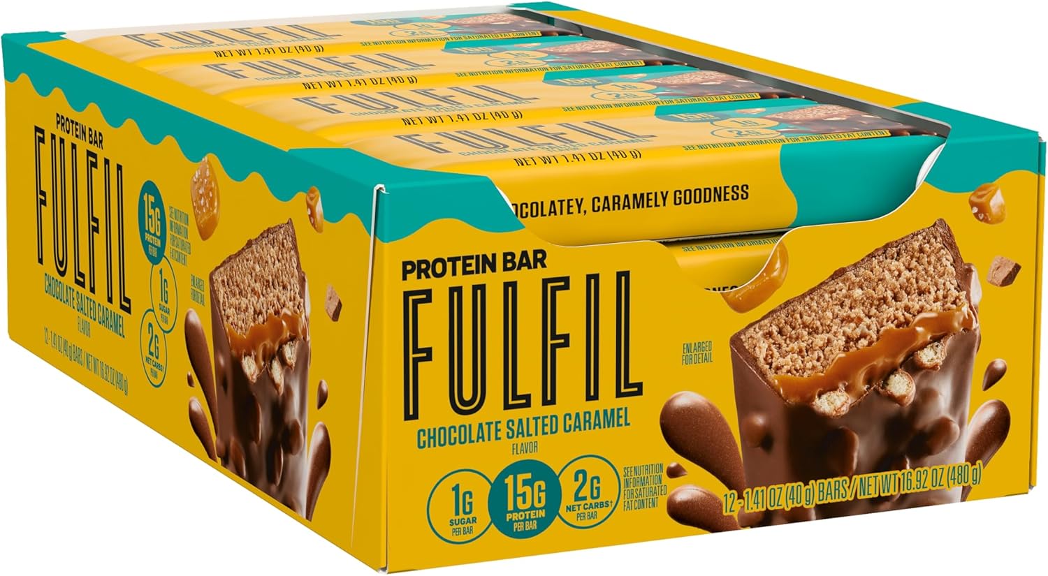 FULFIL Protein Snack Bars, NEW Recipe Chocolate Salted Caramel, 15g Protein, Pantry Staples, 12 Count, Packaging May Vary-2