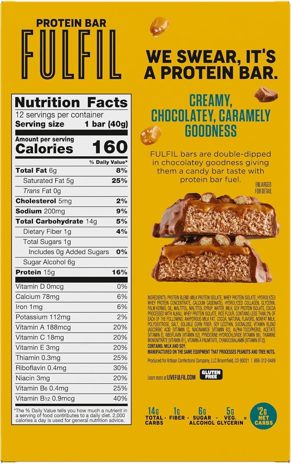 FULFIL Protein Snack Bars, NEW Recipe Chocolate Salted Caramel, 15g Protein, Pantry Staples, 12 Count, Packaging May Vary-3