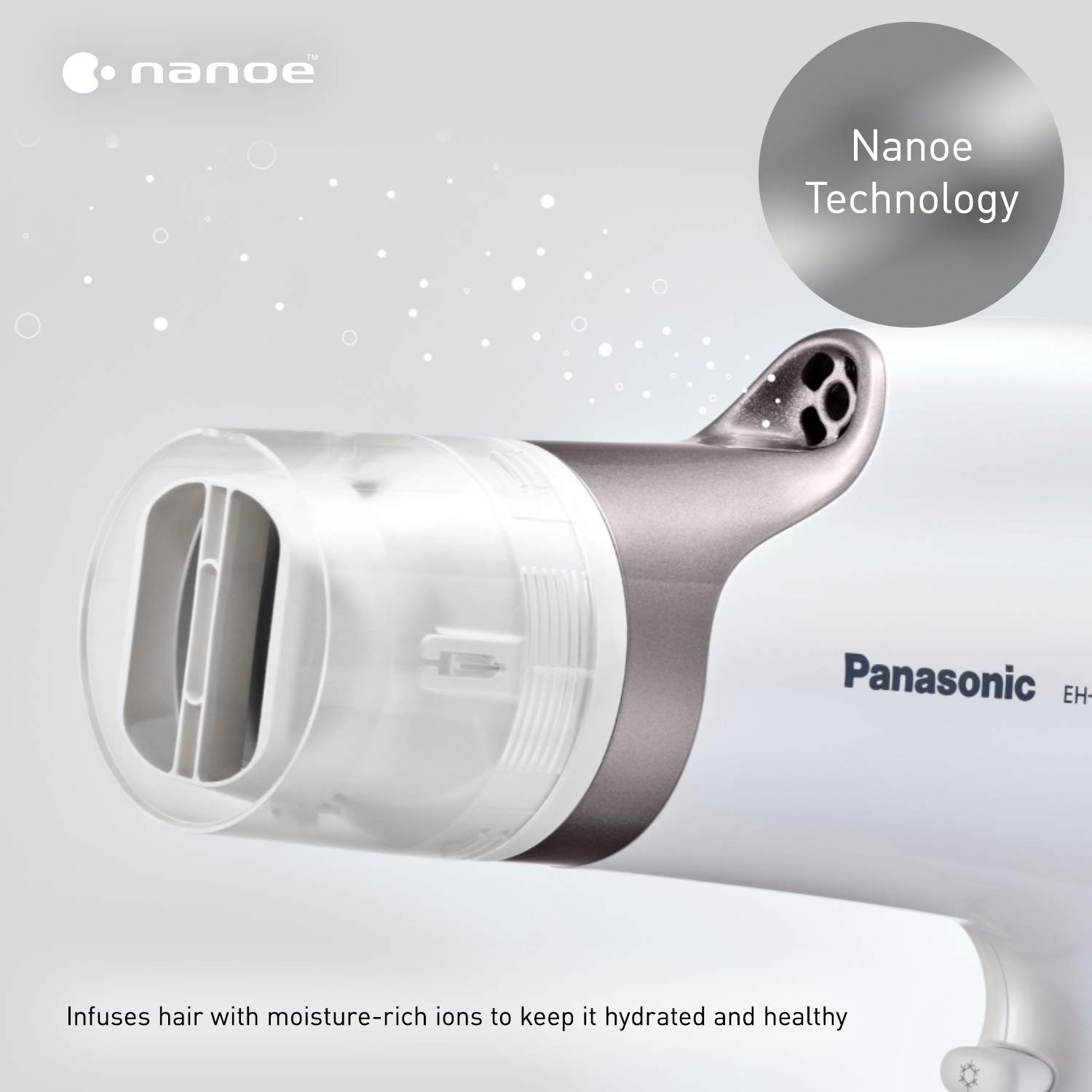 Panasonic Nanoe Salon Hair Dryer with Oscillating QuickDry Nozzle, Diffuser and Concentrator Attachments, 3 Speed Heat Settings for Easy Styling and Healthy Hair - EH-NA67-W (White)-3