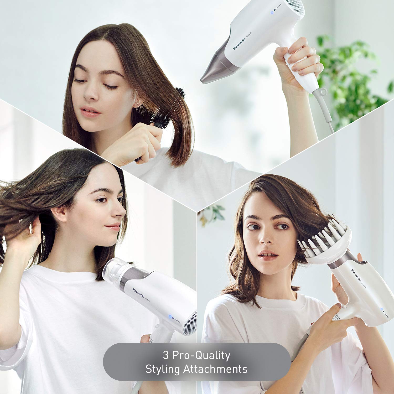 Panasonic Nanoe Salon Hair Dryer with Oscillating QuickDry Nozzle, Diffuser and Concentrator Attachments, 3 Speed Heat Settings for Easy Styling and Healthy Hair - EH-NA67-W (White)-4