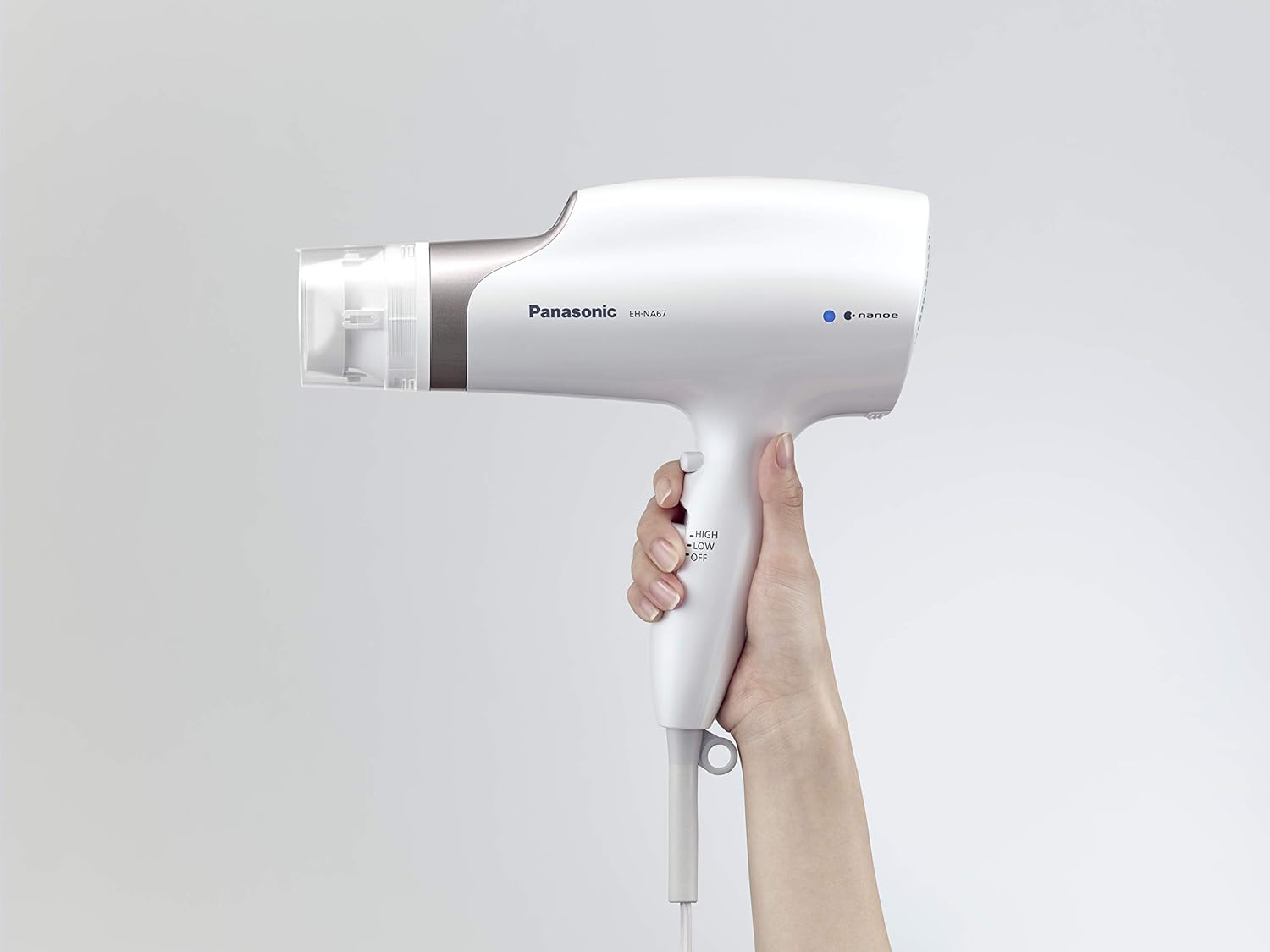 Panasonic Nanoe Salon Hair Dryer with Oscillating QuickDry Nozzle, Diffuser and Concentrator Attachments, 3 Speed Heat Settings for Easy Styling and Healthy Hair - EH-NA67-W (White)-8