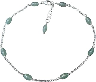 Handmade Adventurine anklet, natural sage green genuine stones, summer style, sterling silver, adjustable length, handmade, Let Loose Jewelry