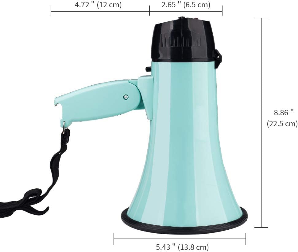 MyMealivos Portable Megaphone Bullhorn 20 Watt Power Megaphone Speaker Voice and Siren/Alarm Modes with Volume Control and Strap (Teal)…-2