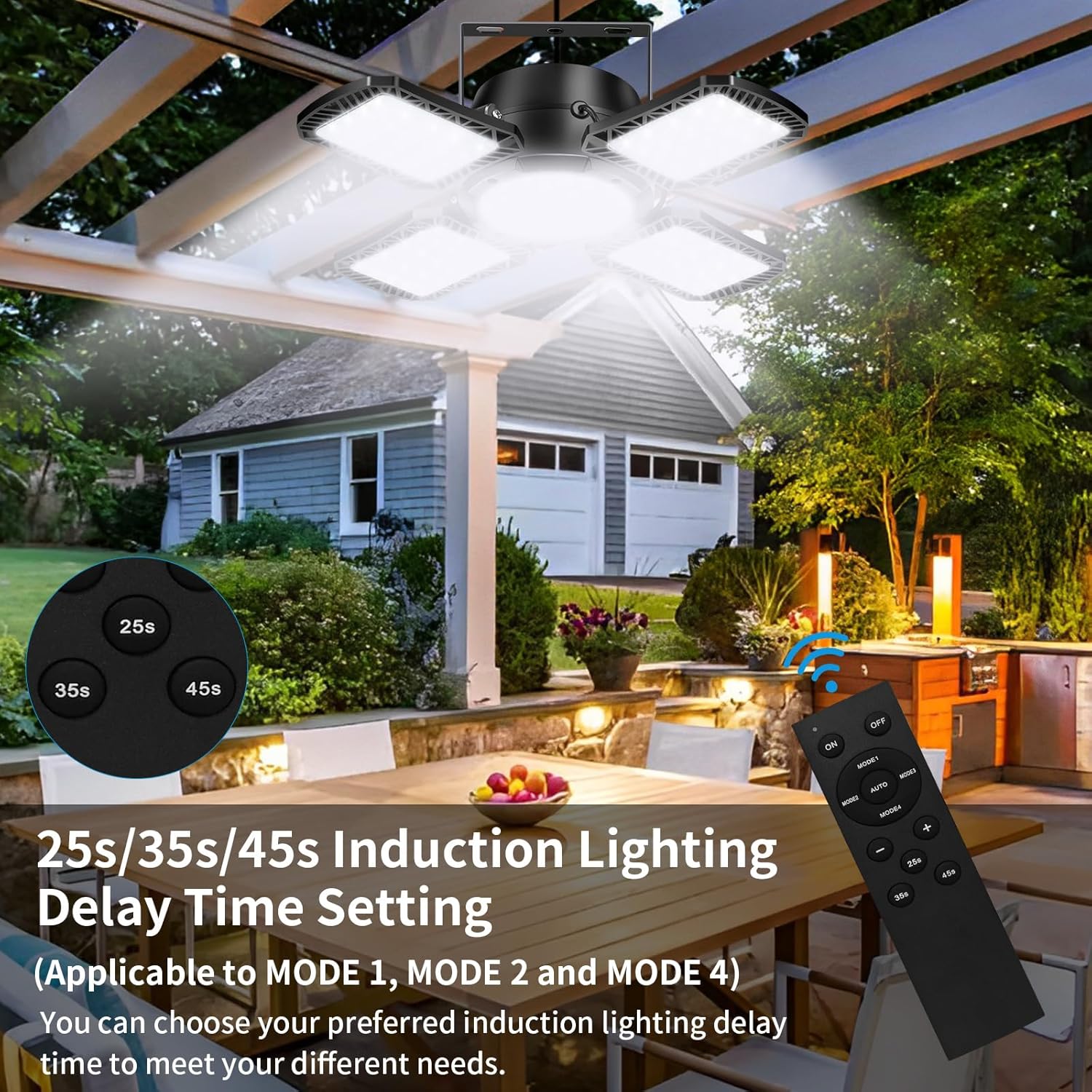 Aqonsie Solar Shed Light Outdoor Indoor, 176LED Solar Powered Motion Sensor Pendant Light Daytime Available, Solar Indoor Lights with 5 Lighting Modes & Remote for Shed Gazebo Barn Garage Home-4