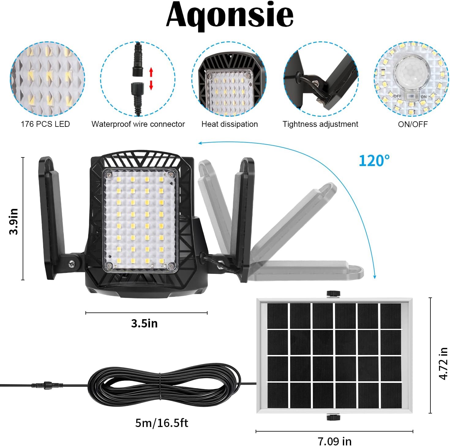 Aqonsie Solar Shed Light Outdoor Indoor, 176LED Solar Powered Motion Sensor Pendant Light Daytime Available, Solar Indoor Lights with 5 Lighting Modes & Remote for Shed Gazebo Barn Garage Home-5