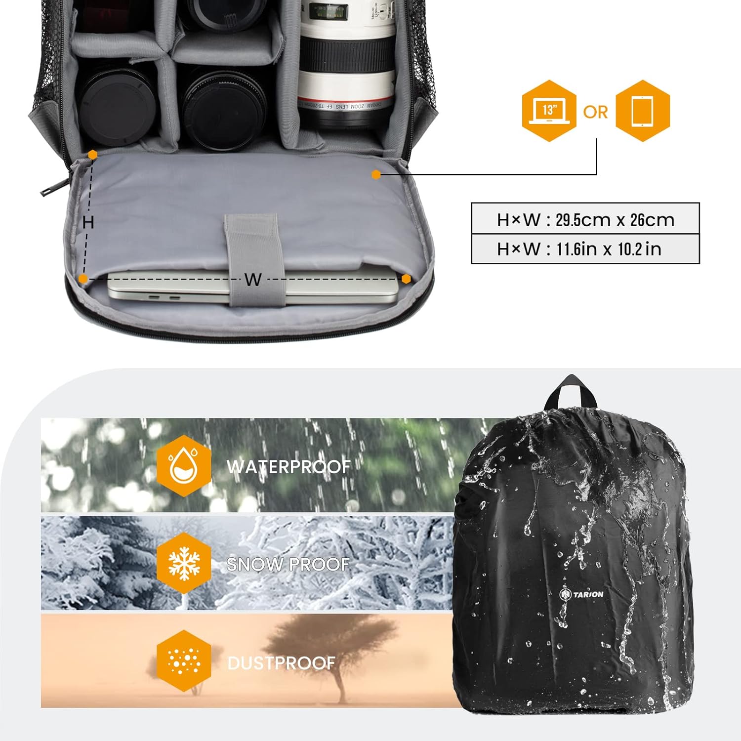 TARION Camera Backpack Bag Small - Professional DSLR Camera Bag with Waterproof Rain Cover Laptop Compartment Photograhy Backpack Case Black TB-S-5