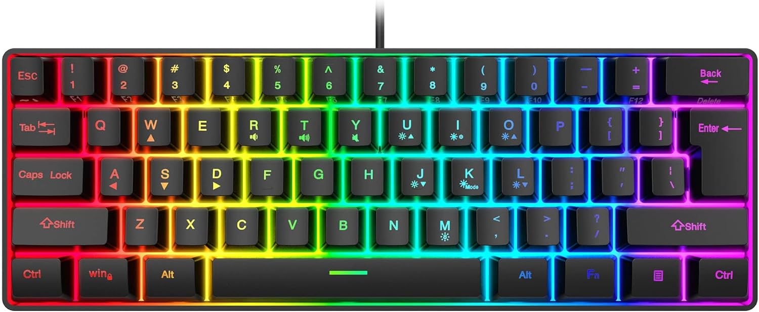 Snpurdiri 60% Wired Gaming Keyboard, RGB Backlit Ultra-Compact Mini Keyboard, Waterproof Small Compact 61 Keys Keyboard for PC/Mac Gamer, Typist, Travel, Easy to Carry on Business Trip(Black)-0