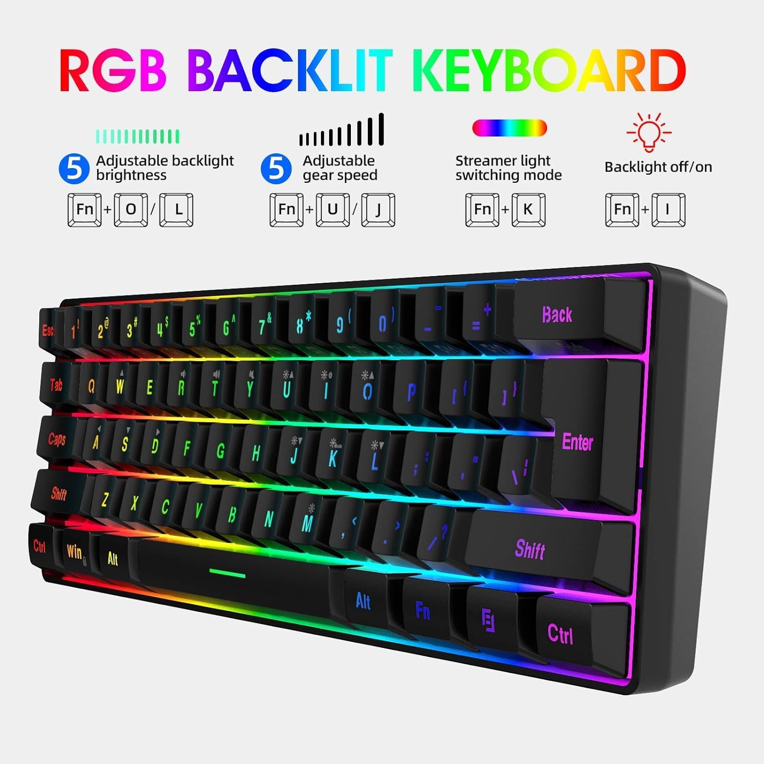 Snpurdiri 60% Wired Gaming Keyboard, RGB Backlit Ultra-Compact Mini Keyboard, Waterproof Small Compact 61 Keys Keyboard for PC/Mac Gamer, Typist, Travel, Easy to Carry on Business Trip(Black)-1