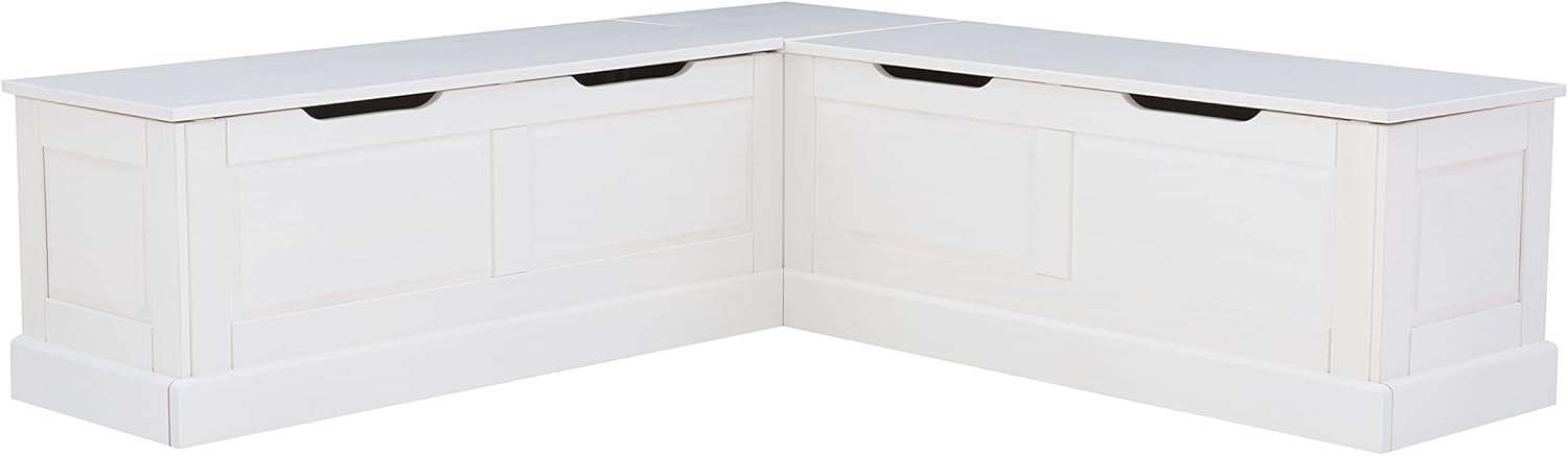 Linon Harris White Solid Pine Backless Nook with Interior Storage-0