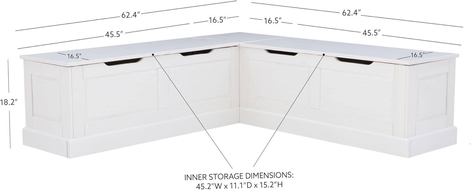 Linon Harris White Solid Pine Backless Nook with Interior Storage-1