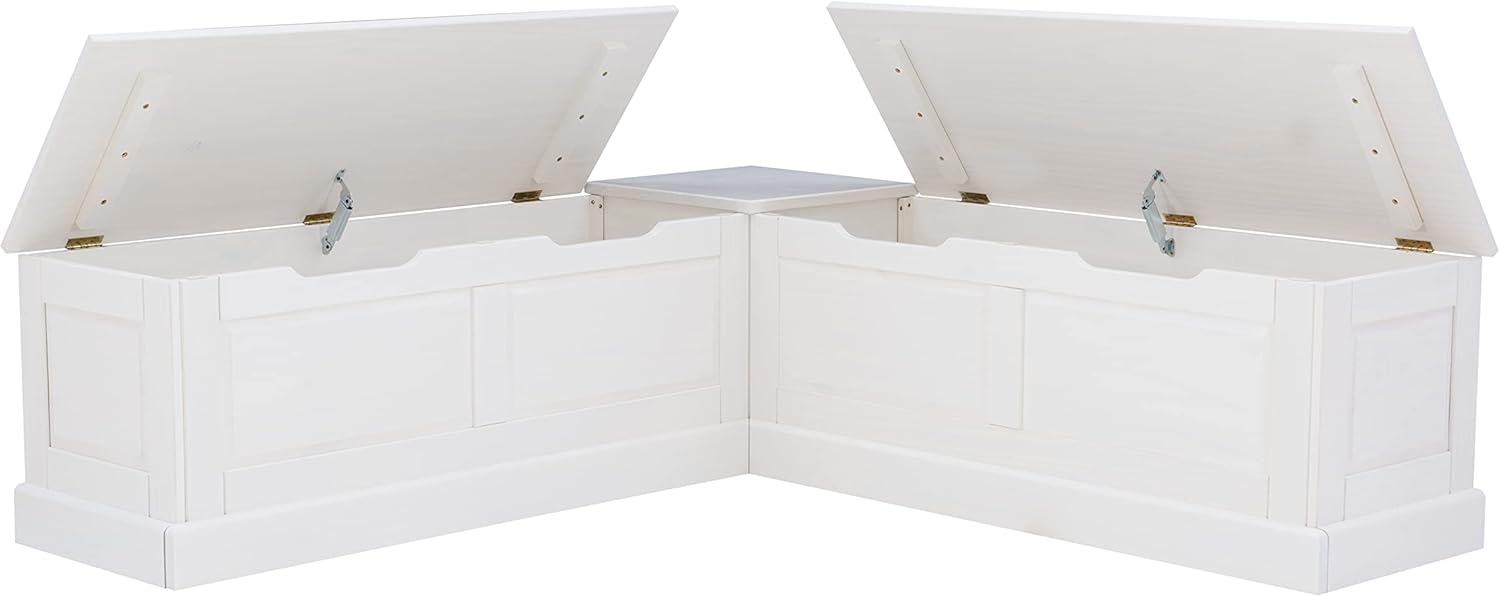 Linon Harris White Solid Pine Backless Nook with Interior Storage-4